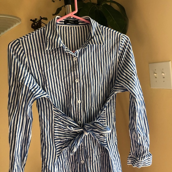 Belted Rolled up Striped  Shirt Dress - Picture 5 of 6